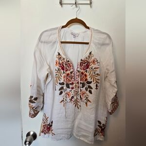 Johnny Was Embroidered White Floral Women's Top
